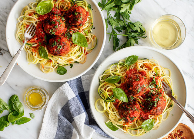 Plant-Based Meatballs With Zoodles