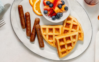 Plant-Based Breakfast Links and Waffles with Honey Melon Salad