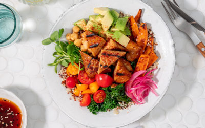 Sesame Ginger Tempeh Power Bowl with Quinoa and Sweet Potatoes