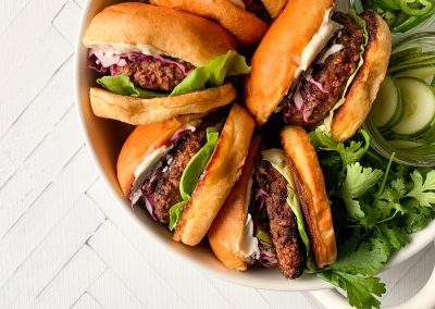Plant-Based Burger with Chile Lime Avocado Slaw