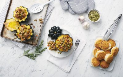 Italian Sausage and Biscuit Stuffing with Roasted Squash
